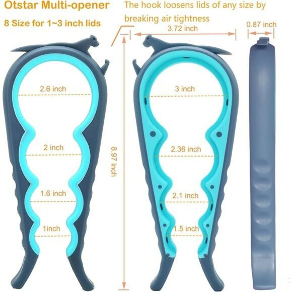 Jar Opener Bottle Opener and Can Opener for Weak hands Seniors Blue and Grey - Picture 2 of 7